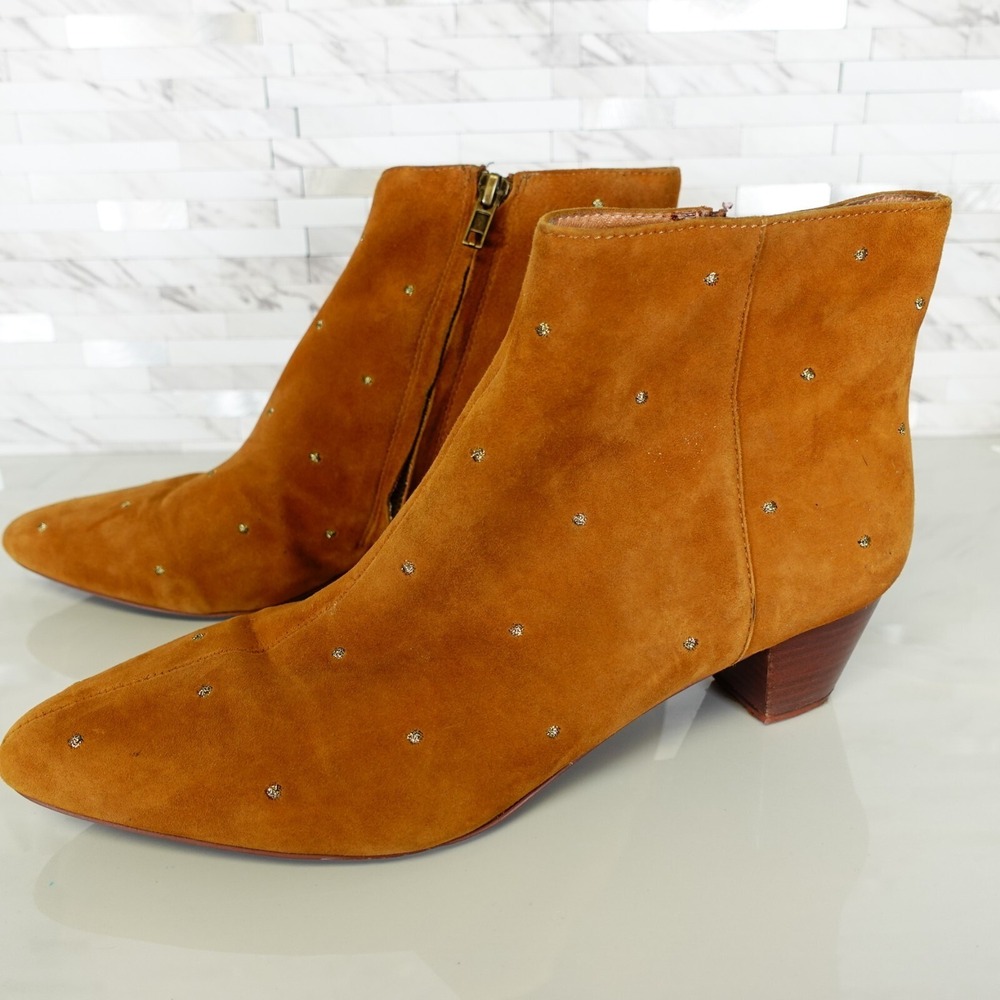 Madewell Womens 10 Camel Brown Leather Ankle Booties Studded Heeled Boots Italy
